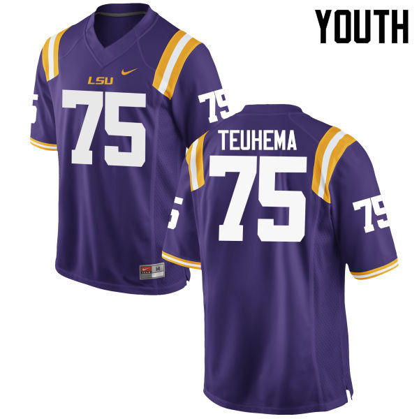 Youth LSU Tigers #75 Maea Teuhema College Football Jerseys Game-Purple